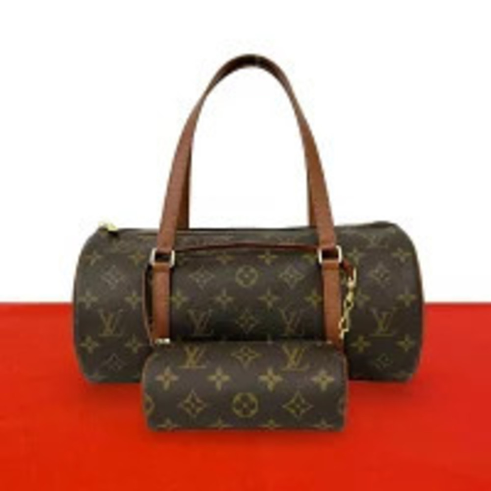 Louis Vuitton Papillon Monogram Leather Top Handle Bag Drum Bag Brown